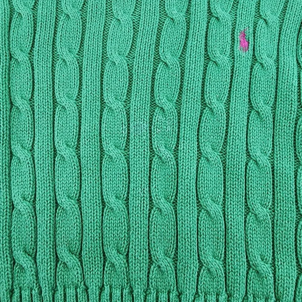 Ralph Lauren Kids‎ Long Sleeve Cable Knit Pullover Sweater Green/Pink Pony 3/3T